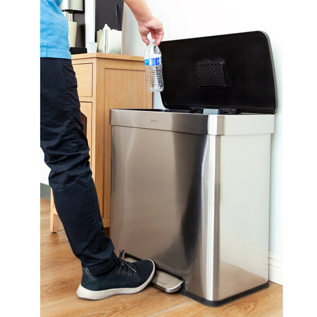 Qualiazero 16 Gal (8 Gal dual unit) Rectangular Recycle Step Can - Stainless Steel