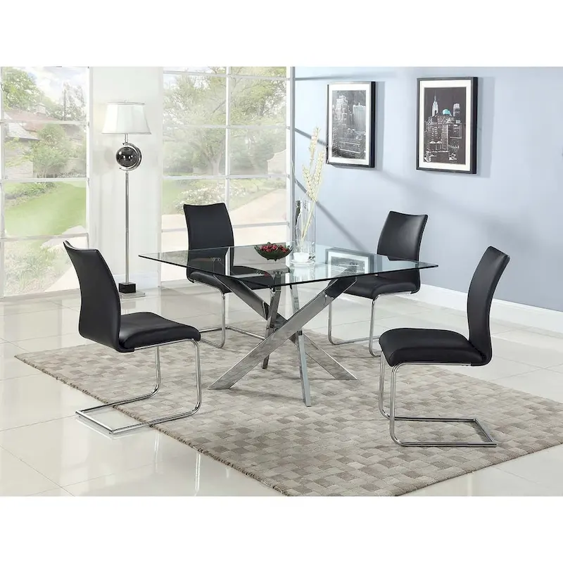 Square Glass Dining Table with Chrome Cross Base