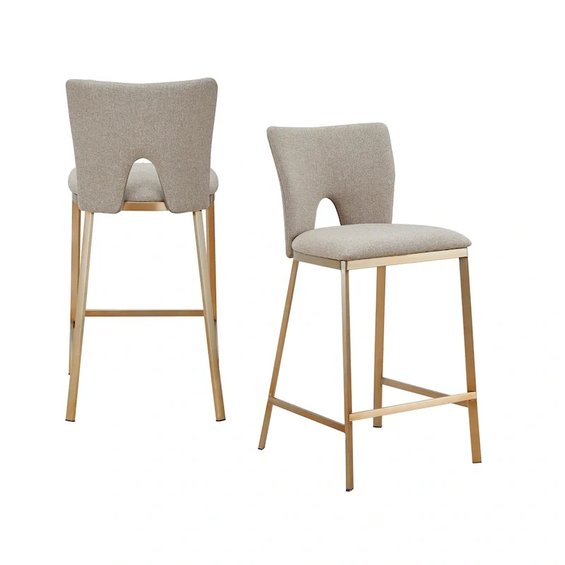 Modrest Burton Contemporary Beige & Brass Counter Stool (Set of 2)