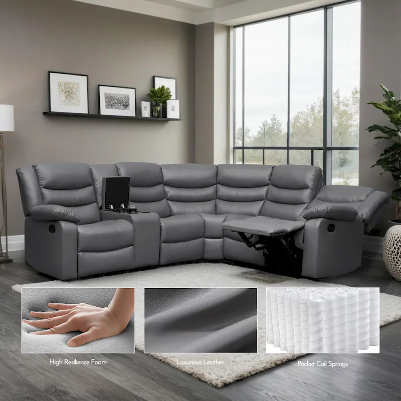 106 Manual Reclining Modular Sectional Couch with 1 Console & 2 Cup Holders, Living Room/Office