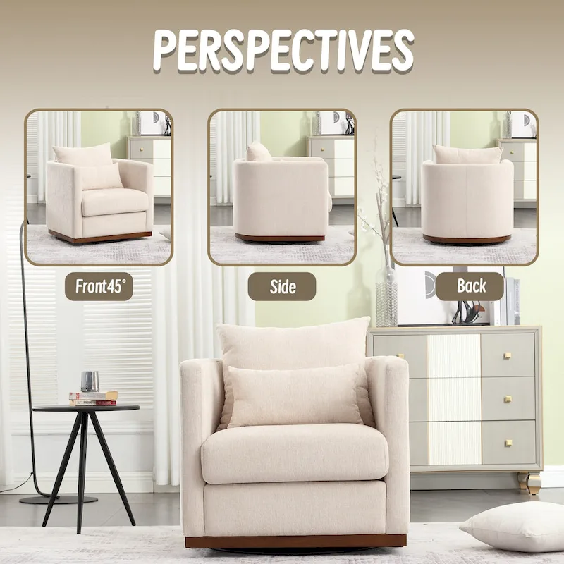 Chenille Swivel Barrel Chair with Sturdy Metal Base and Ergonomic Design