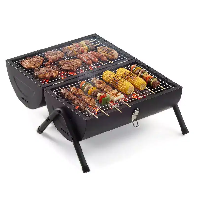Karl Home 16.53 in. Portable Double-Sided Charcoal Grill in Black with Carry Bag
