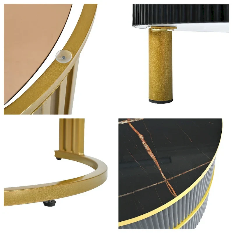 Stackable Coffee Table,Nesting Tables with Brown Tempered Glass,2 PCS