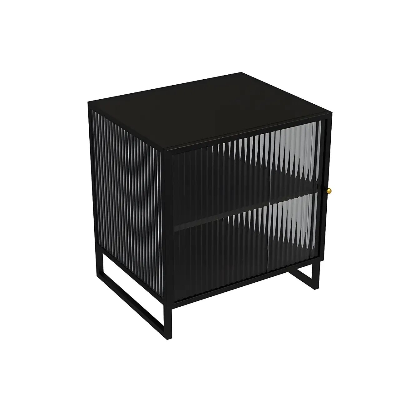 Black 2-Tier Ribbed Glass Metal Bedroom Nightstand
