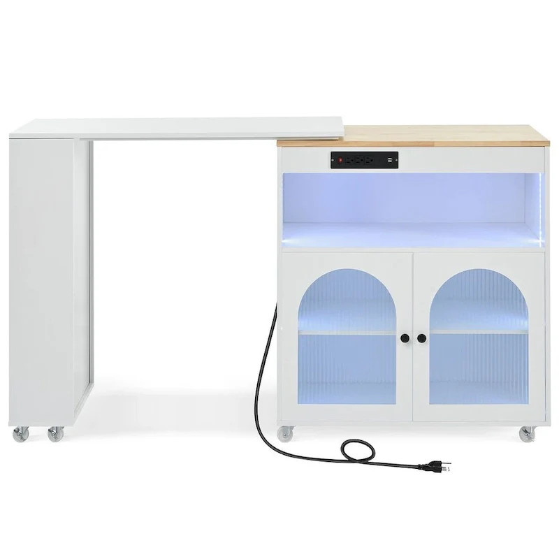 Kitchen Island Cart with Extended Table and Power Outlets