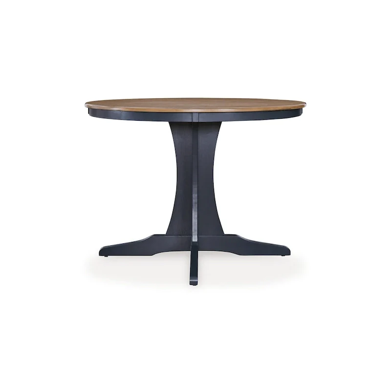 Doti Dining Table, 42 Inch Round Brown Top, Dark Blue Pedestal Base