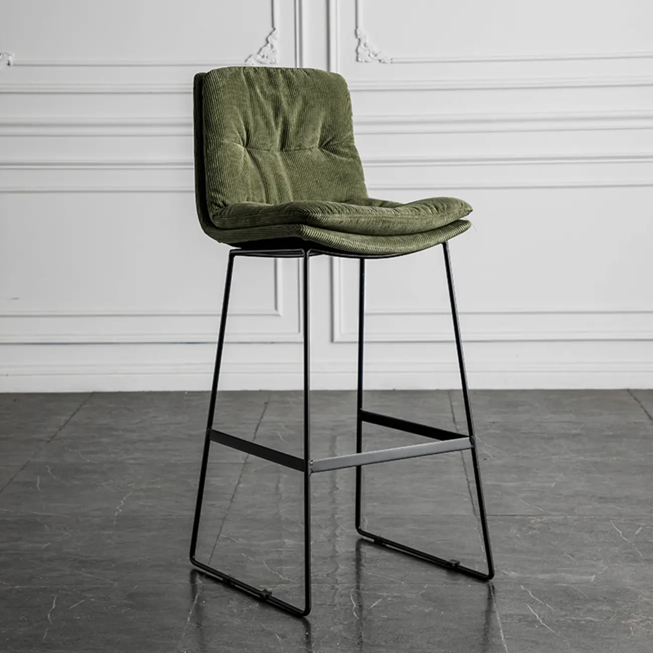 Modern Upholstered Low Back Metal Sled Bar Stools