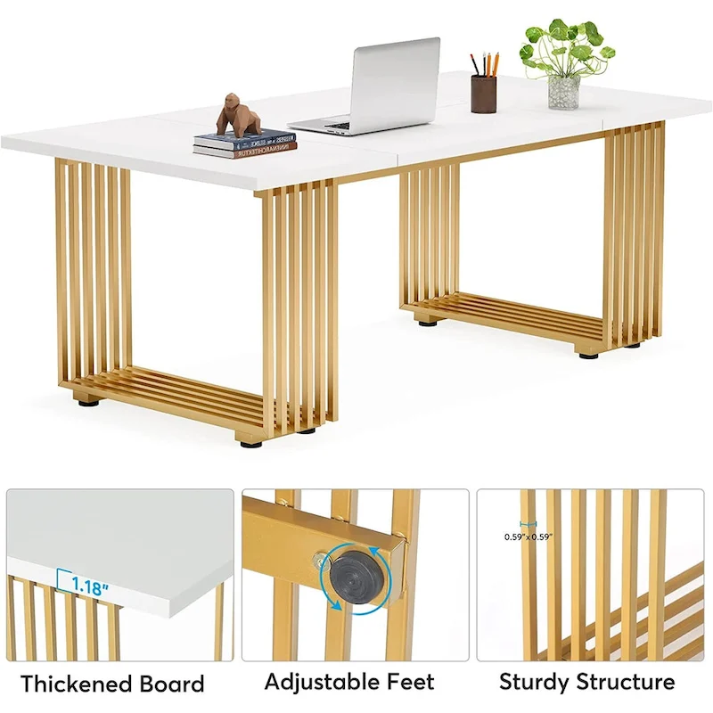 70.9 Inches Modern Office Desk Executive Desk with Gold Metal Legs
