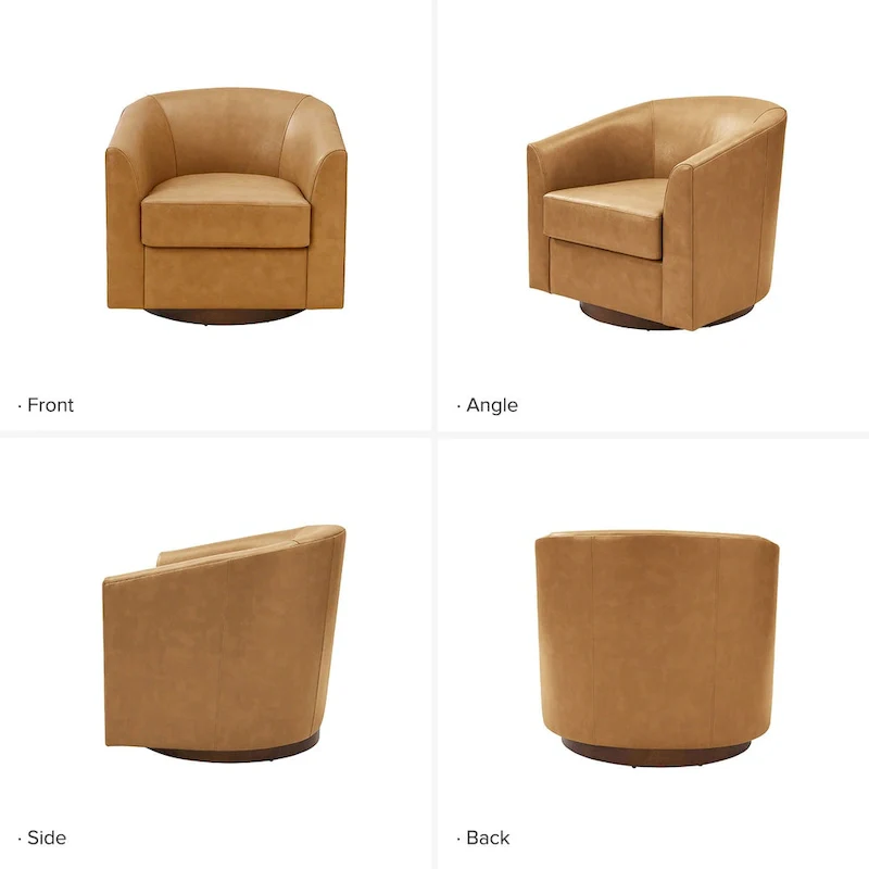 Althea Modern Genuine Leather Swivel Barrel Chair with Solid Wood Base Set of 2 By HULALA HOME