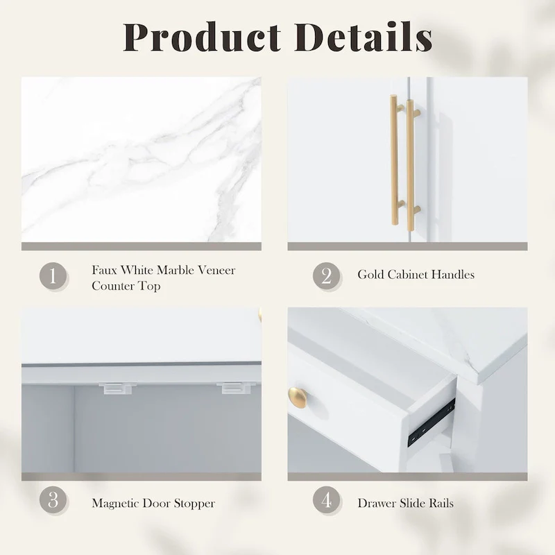 White Freestanding Kitchen Storage Cabinet with Drawer, Single