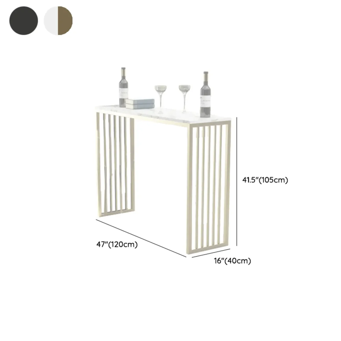 Glam White Faux Marble Gold Rail Metal Base Bar Tables