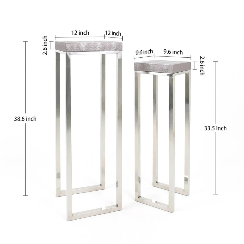 Empire Art Direct Silver Faux Lizard Leather Tall Nesting Tables (Set of 2) - 12 x 38