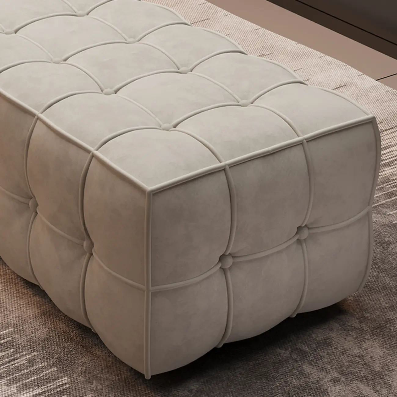 Modern White Upholstered Tufted Bedroom Bench