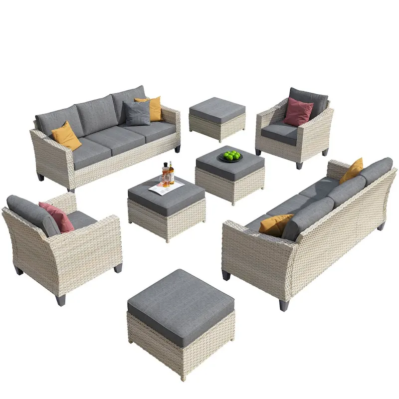 HOOOWOOO 8-piece Wicker Patio Furniture Conversation Sofa Set