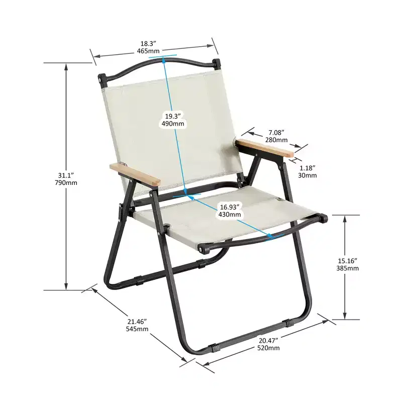 2-piece Folding Outdoor Chair Portable Camping Chair Patio Seat, Beige - ModernLuxe