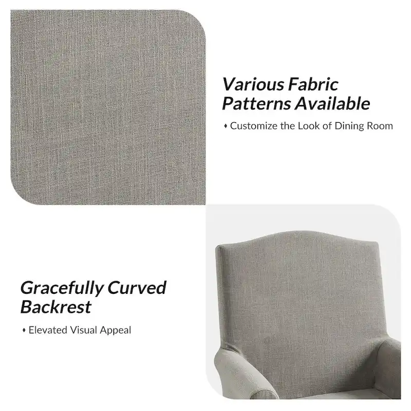 Upholstered Slipcover Arm Dining Chairs with Solid Wood Legs Set of 2