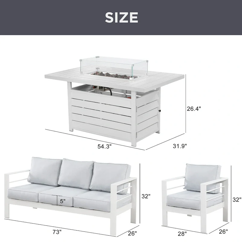 4 Pcs Patio Conversation Set with Propane Firepit