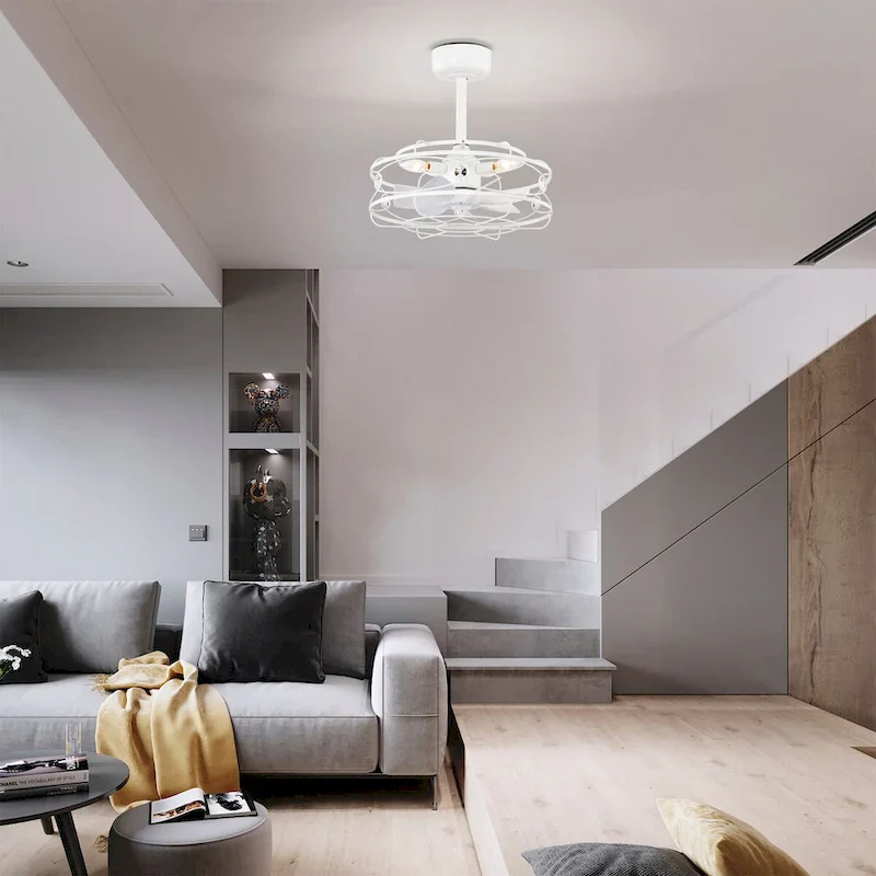 Maeve White Caged Lighted Ceiling Fan Fandelier 7-Blade Remote Control