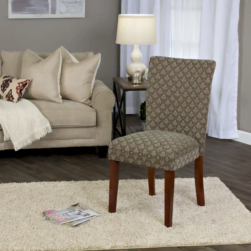 Modern Parson Chair in Blue & Chocolate Damask