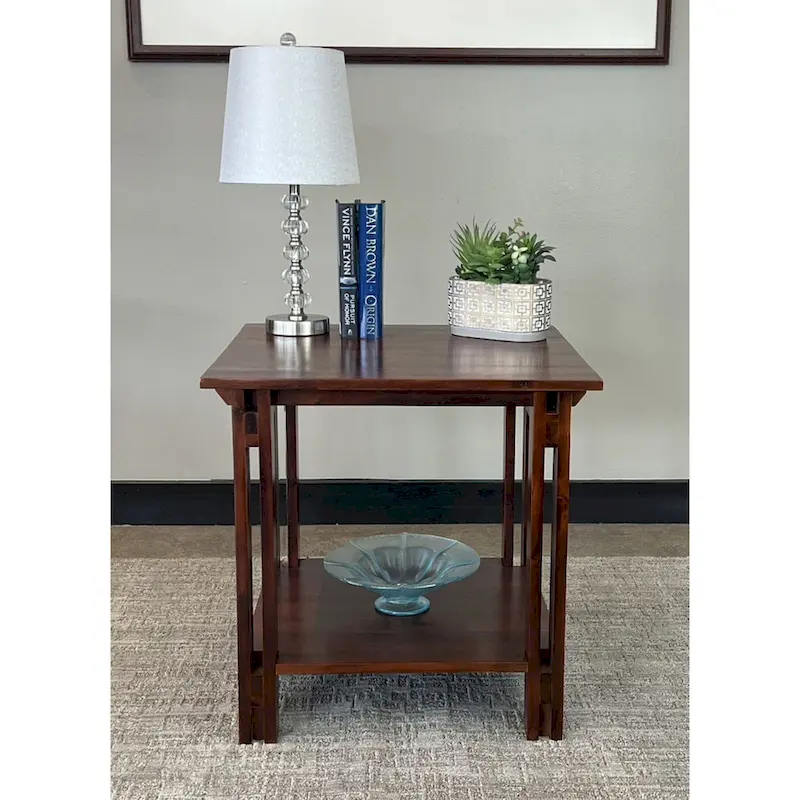 Acacia Wood Architectural End Table with Shelf