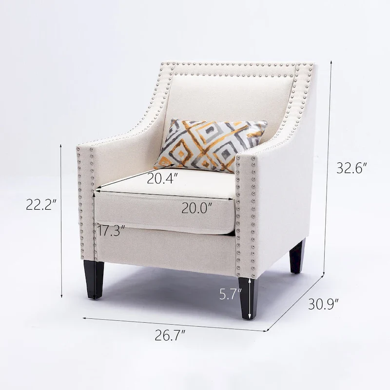 Linen Nailhead Accent Solid Wood Leg Living Room Armchair