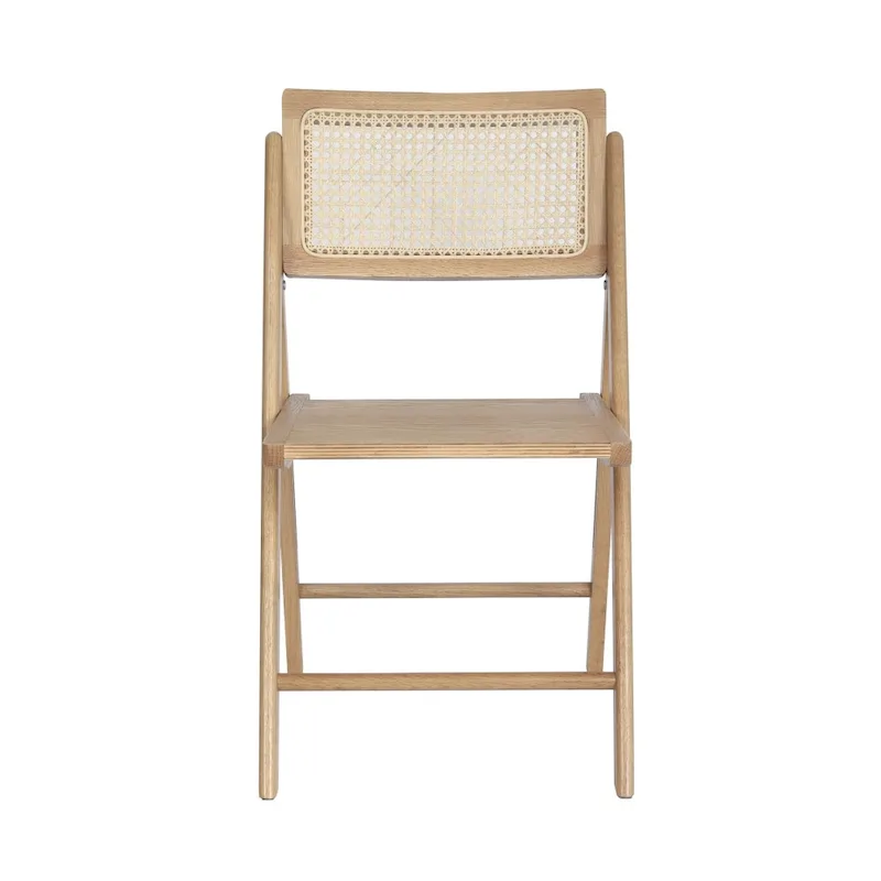 2 Pack Commercial Cane Rattan Folding Chairs - Wood Backs and Seats
