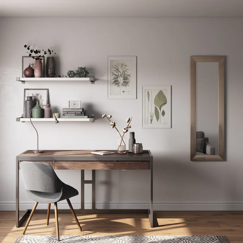 Industrial Single-Person Office Desk – Acacia Wood & Metal Frame, Multiple Colors
