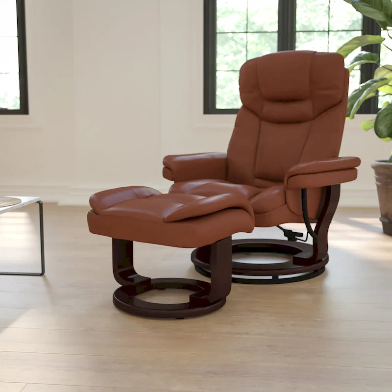 Contemporary Multi-Position Recliner and Curved Ottoman with Swivel Base - 34 - 44.5D x 33W x 41.25H