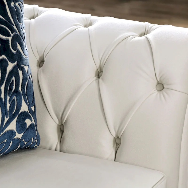 Addae Glam White Fabric Tufted 2-Piece Sofa Set by Furniture of America