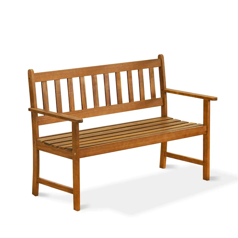 East West Furniture Belmont Wooden Patio Bench with Backrest - Acacia Wood, 48x22x33 Inch, Natural Oil - BBTB0NA