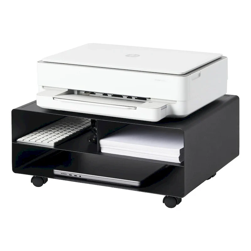 Black / White Rolling Printer Stand with Storage, Steel, Single-User