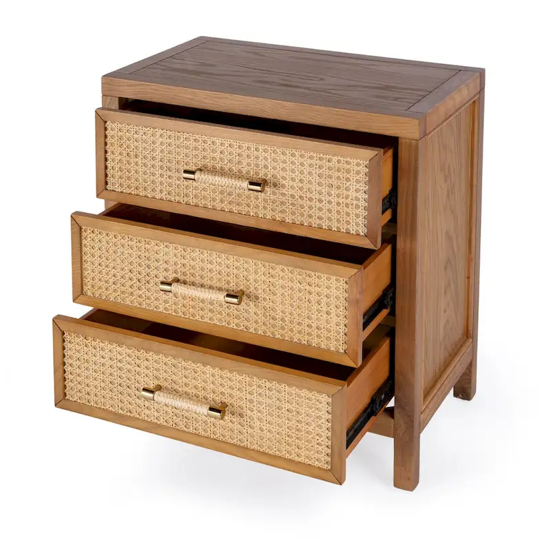 Mesa Cane and Solid Wood 3 Drawer Chest