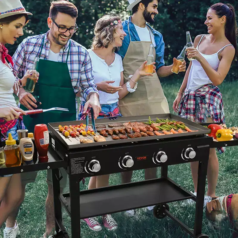 VEVOR Commercial Griddle on Cart, 36 Heavy Duty Manual Flat Top Griddle, Outdoor Cooking Station with Side Shelves, Steel Natural Gas Griddle