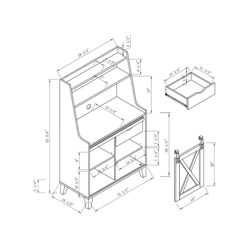 White Oak 6-Shelf Baker's Rack with Barn Door