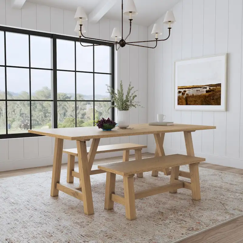Trestle Brown Wood Dining Table - 82 x 30 x 38