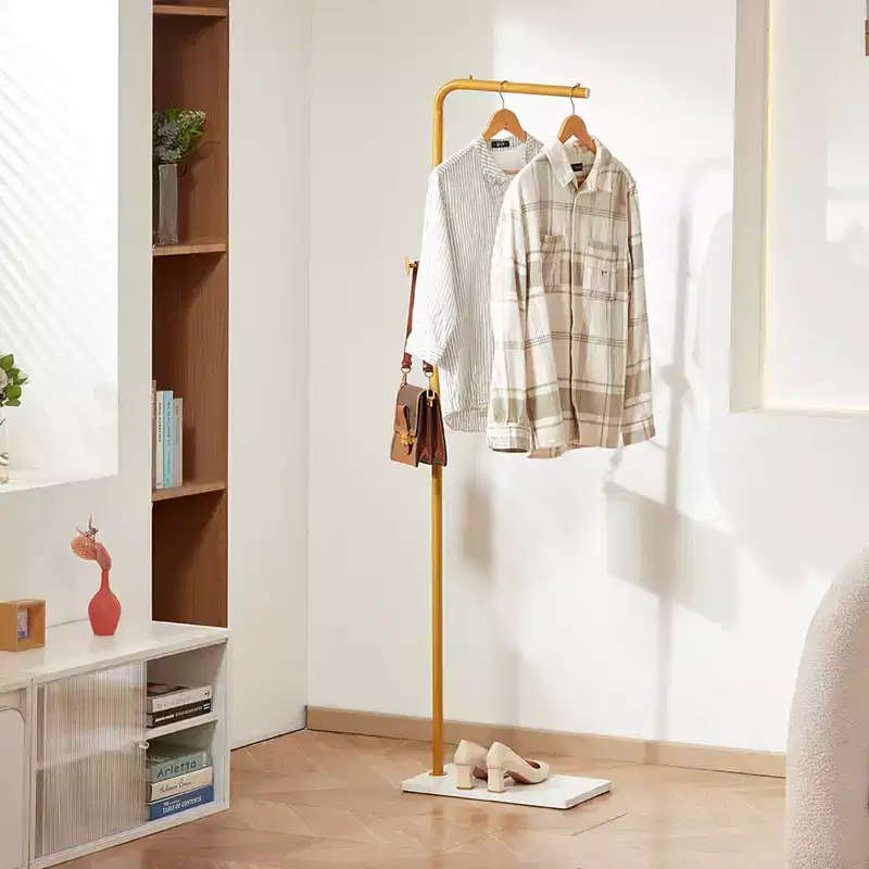 VEVOR Coat Rack, Freestanding Coats Rack Stand with Quartz Stone Base & 3 Round Hooks, Free Standing Hall Coat Tree for Entryway, Bedroom, Yellow
