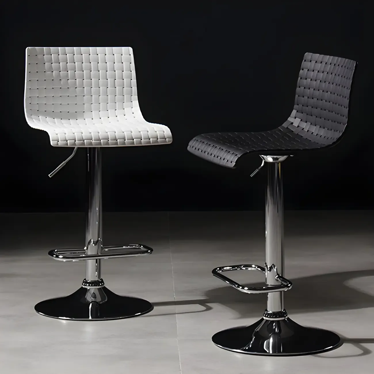 Modern Square Seat Plastic Rattan Adjustable Swivel Bar Stools