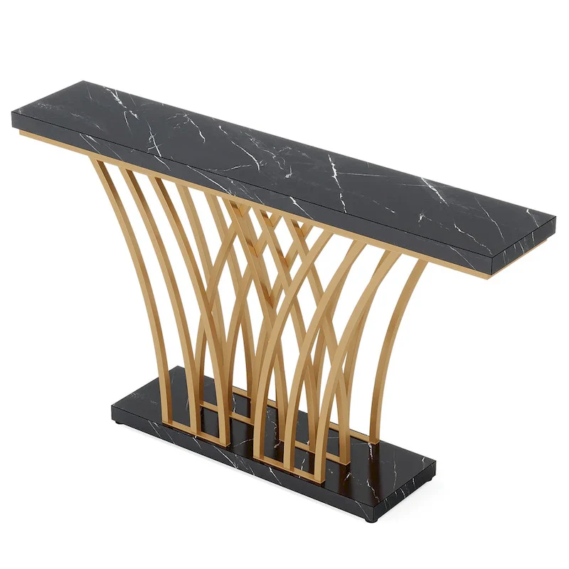 59 Inches Console Table,Gold and White Faux Marble Entryway Table