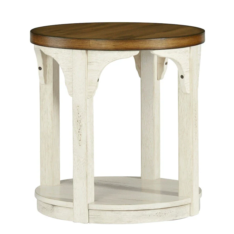 Farmhouse Round End Table - Oak & Antique White Finish