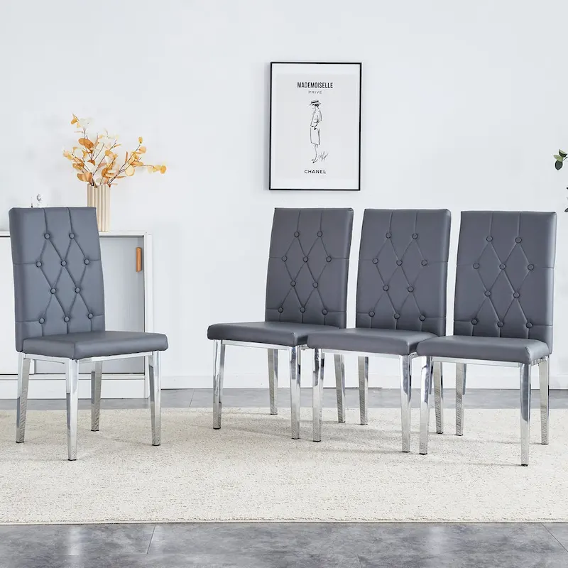 4 piece set of gray armless dining chairs brings a touch of elegance and mystery to the dining area with its deep gray tone