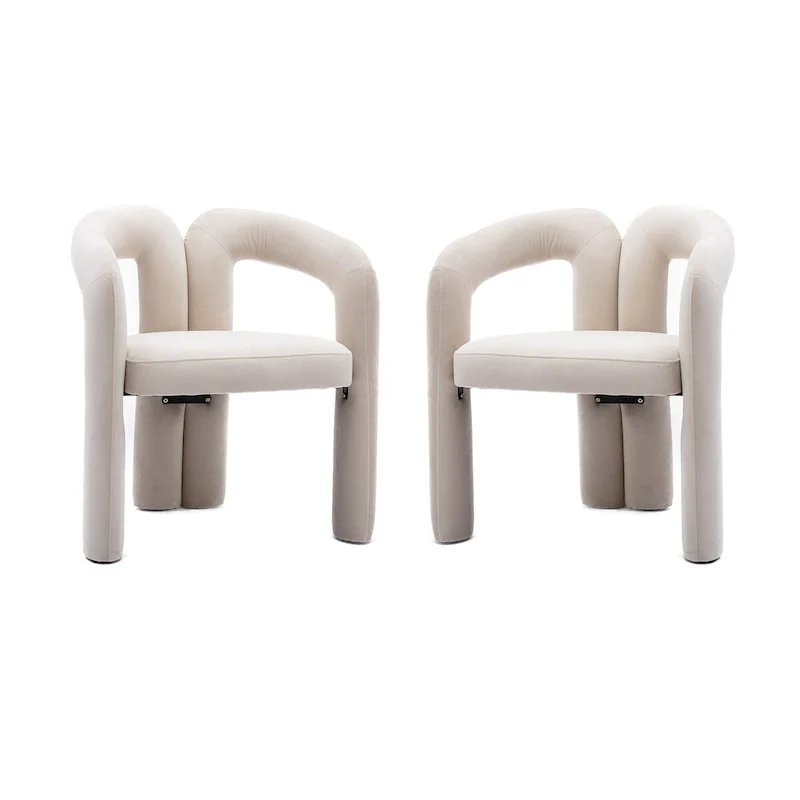Beige / Olive / Black Velvet Barrel Accent Dining Chair with Arms, Set of 2