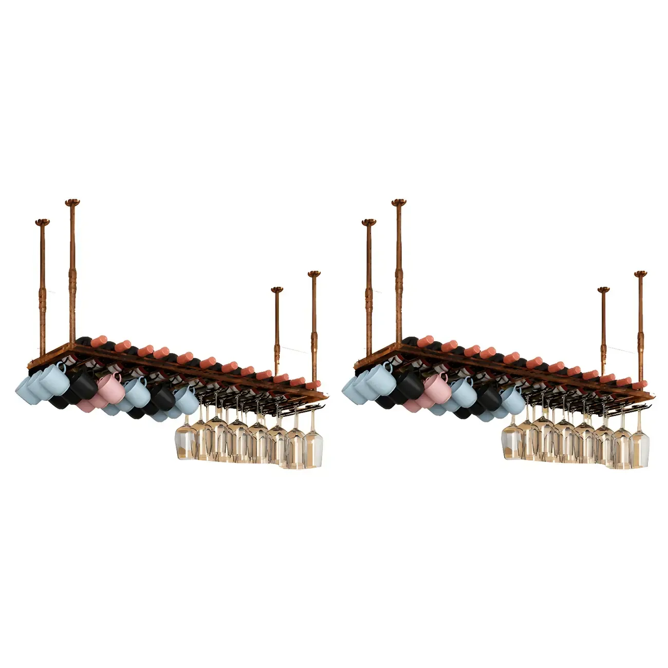 Industrial Metal Hanging Wine Rack with Glass Holder