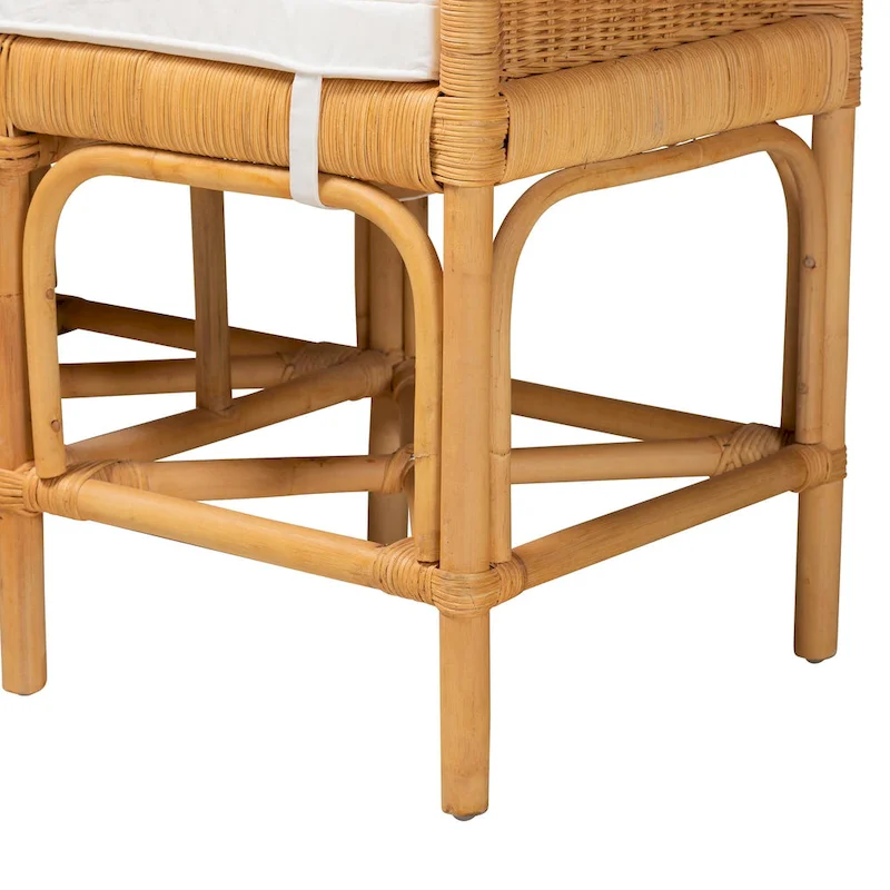 Modern Bohemian Natural Brown Rattan Bench – Handcrafted Boho Entryway Seat