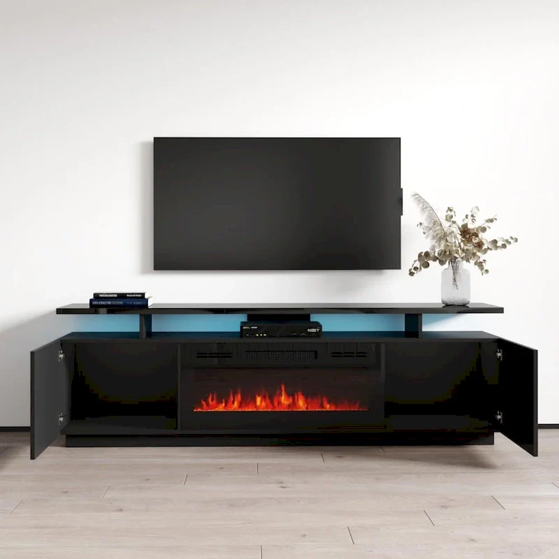 Modern TV Stand with Electric Fireplace Insert