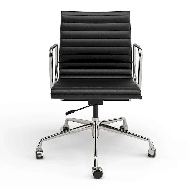 Low Back Genuine Leather Ergonomic Computer Ribbed Office Chair