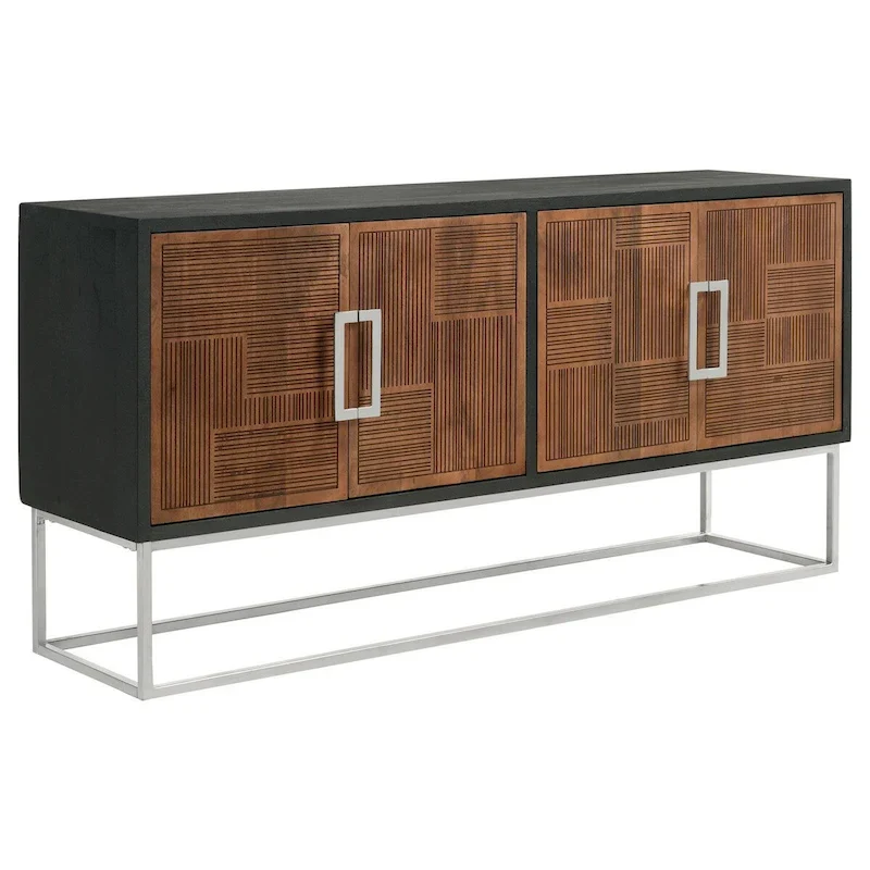 Brown & Black 4-Door Sideboard Buffet Console, 67 Inch, Mango Wood