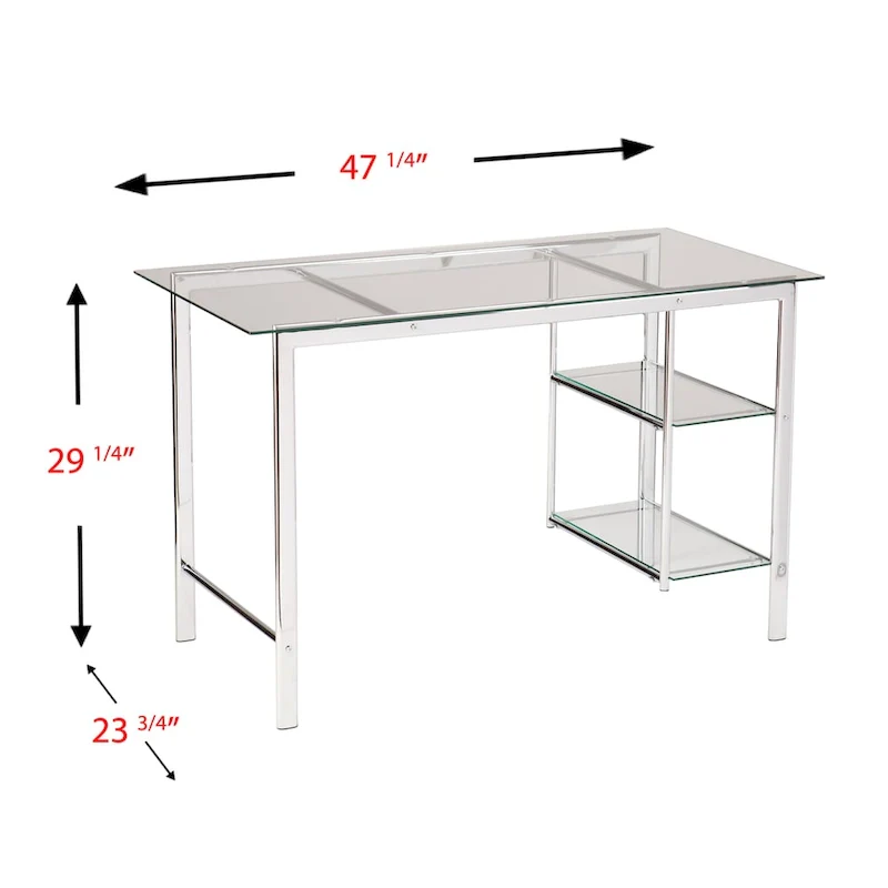 Chrome and Glass Desk with 2 Shelves - Modern Home Office