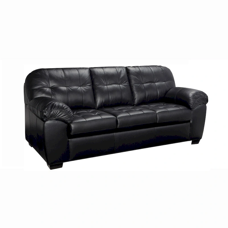 Emma Premium Black Top Grain Leather Tufted Sofa