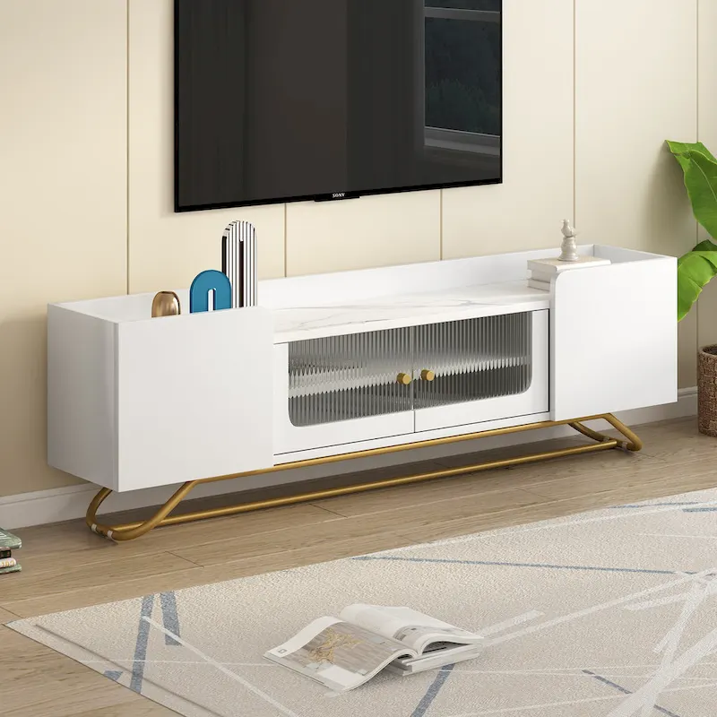 TV Console Table with Gold Frame Base
