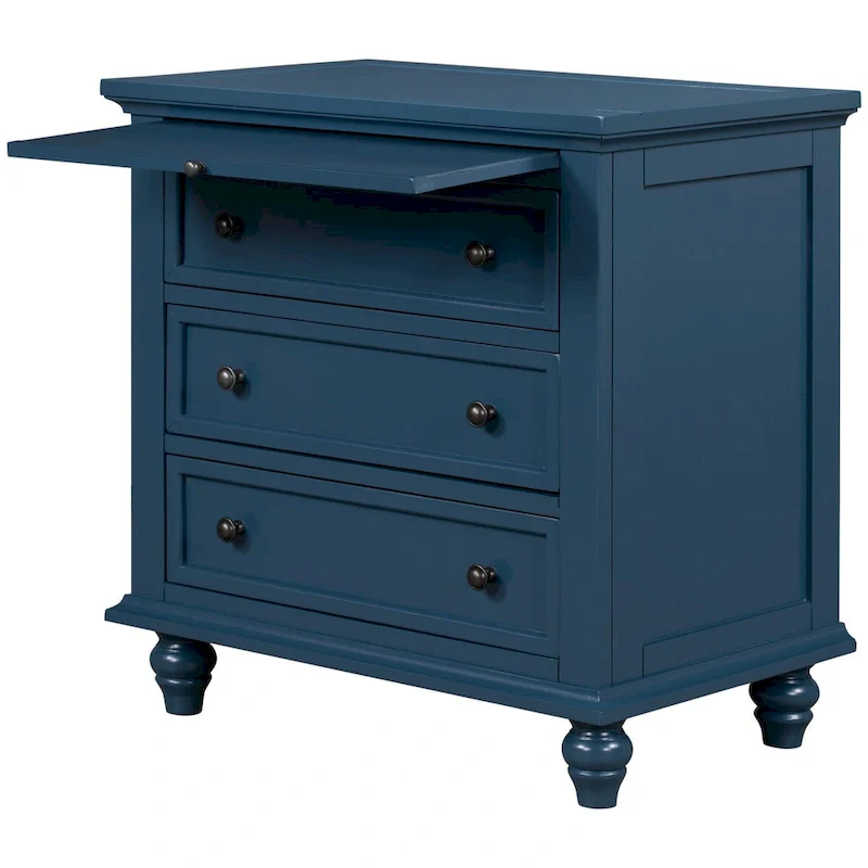 3-Drawer End Table - Solid Pine Wood Side Table with Pull-Out Tray, Ball Slide Drawers, Easy Assembly, 150 lbs Capacity